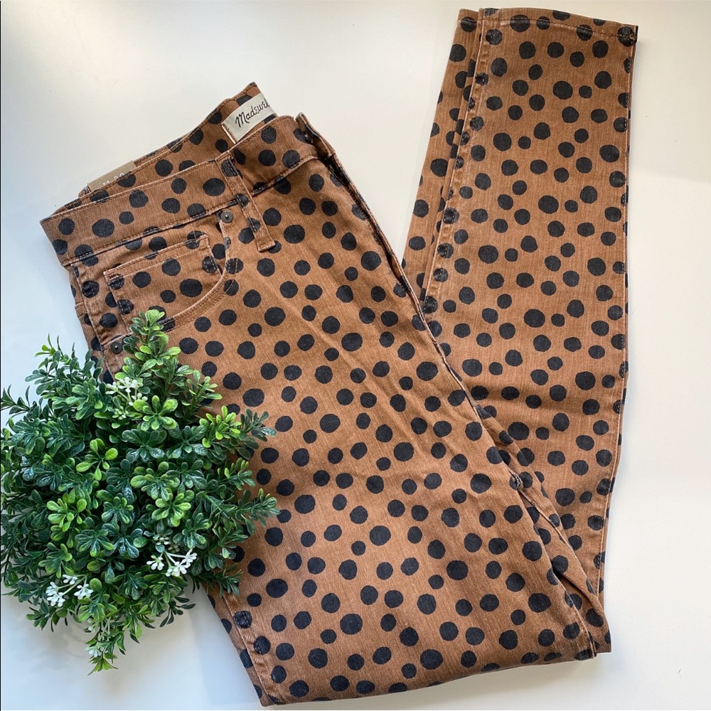 Madewell brown/black polka dot high rise skinnies - Picture 3 of 7